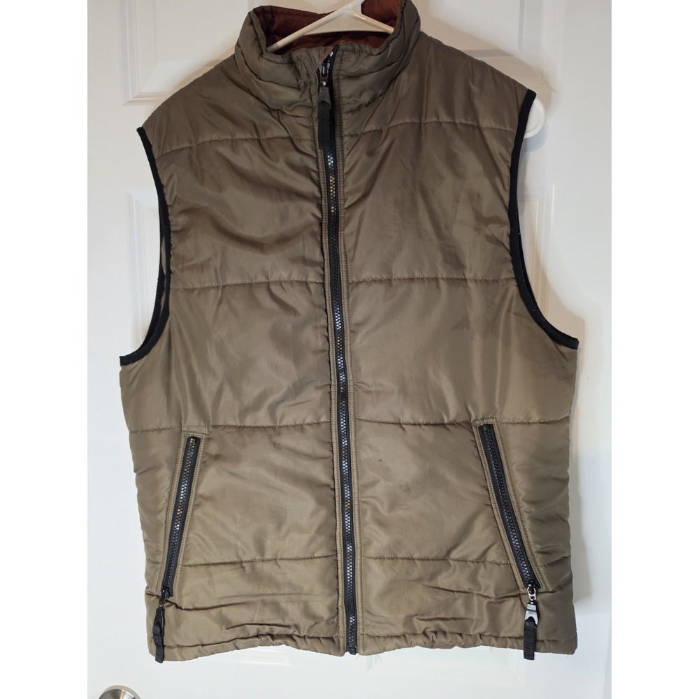 Red Camel Men's Puffer Vest Size M Olive Brown Insulated Full Zip Pockets
